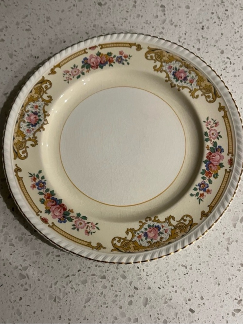 Johnson Bros Vin Elegant Floral Gold-Trim Ceramic Dinner Plate - Cream and Pink